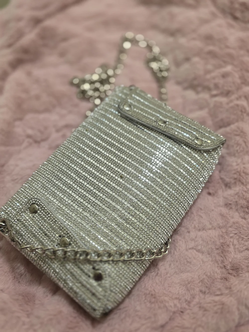 Silver Rhinestone Chain Crossbody Bag - Elegant Evening Clutch